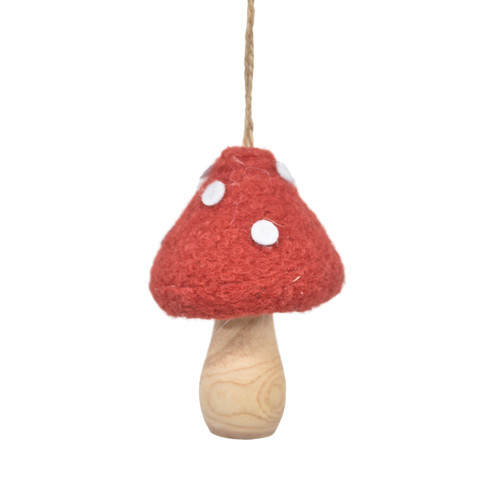 Red & White Pointed Toadstool on Wooden Stalk Ornament (11cm H)