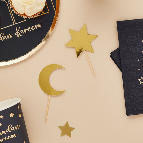 Gold Ramadan Moon & Star Food Picks (12Pk)