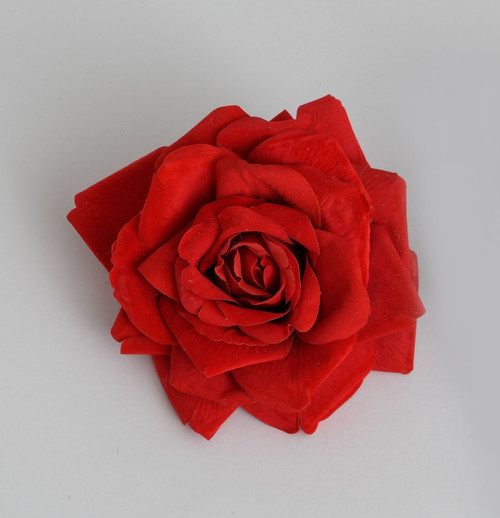 Rich Red Velvet Rose Head with Clip (19cm)