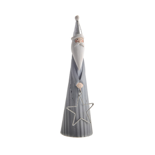 Grey Metal Santa With Star (20.5cm)