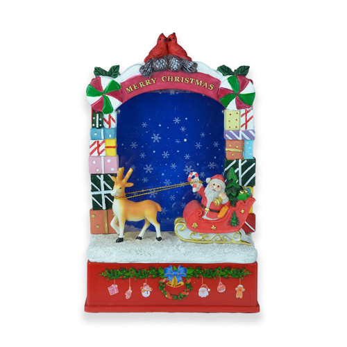 Santa Sleigh with Reindeer Snowing Frame
