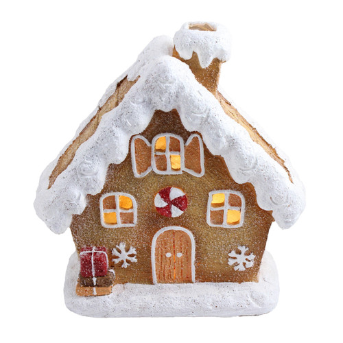 LED Snowy Gingerbread House with Present Stack