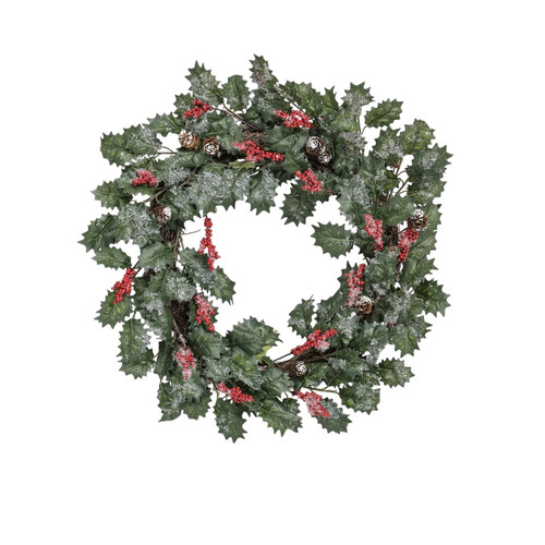 Green Holly Cone Berry Wreath (20 Inch)
