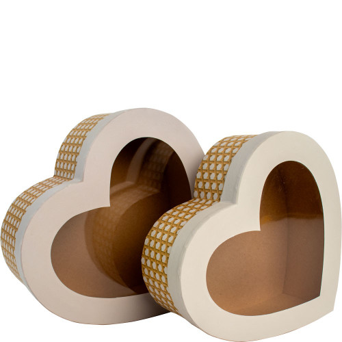 Hat Boxes - Hearts with Weave Print and Window (Set of 2)