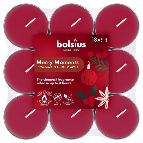 Bolsius True Glow Merry Moments Fragrance Tea Lights (Pack of 18)