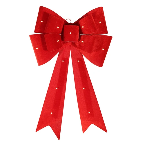 Dark Red Door Bow with LED Lights (40cm W)