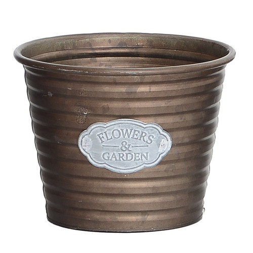 Copper Ribbed Flowers & Garden Metal Pot (18cm)