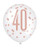 Assorted Rose Gold and White All Over Print 40th Latex Balloon 