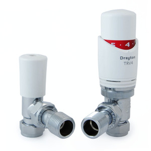 SC-0707260 - Drayton 15mm Angled TRV4 Thermostatic Radiator Valve Plus Lockshield - White