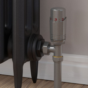 M-TRV-050-AG-MGP-CU00 - Duran Modern TRV Angled Metallic Grey Thermostatic Radiator Valves with Sleeves