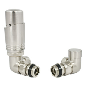 M-TRV-052-CR-SN - Duran Modern TRV Corner Brushed Satin Nickel Thermostatic Radiator Valves With Sleeves