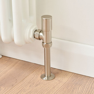 M-MAN-006-AG-SN-PIP - Marvine Modern Manual Angled Brushed Satin Nickel Radiator Valves With Sleeves