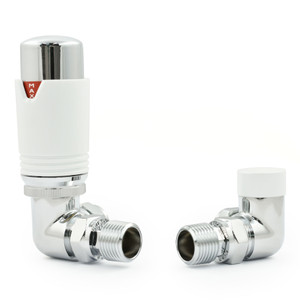 M-TRV-076-CR-CW - Exeter Modern TRV Corner Chrome & White Thermostatic Radiator Valves