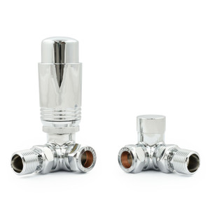 M-TRV-076-CR-CC-ALT01 - Exeter Modern TRV Corner Chrome & White Thermostatic Radiator Valves With Sleeves