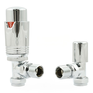 M-TRV-074-AG-CC - Exeter Modern TRV Angled Chrome Thermostatic Radiator Valves With Sleeves