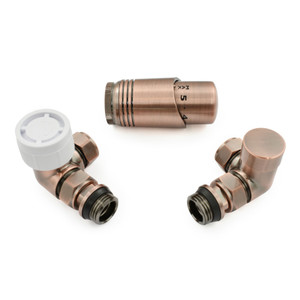 M-TRV-052-CR-AC-ALT01 - Duran Modern TRV Corner Antique Copper Thermostatic Radiator Valves with Sleeves