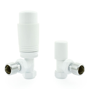 M-TRV-074-AG-WW-ALT01 - Exeter Modern TRV Angled All-White Thermostatic Radiator Valve With Sleeves