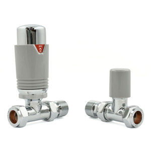 M-TRV-075-ST-CS-ALT00 - Exeter Modern TRV Chrome & Silver Towel Radiator Valves With Sleeves