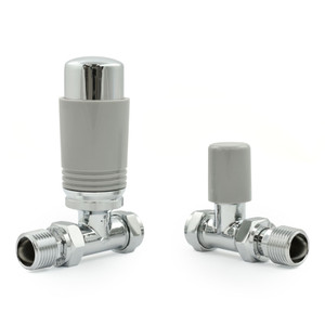 M-TRV-075-ST-CS-ALT01 - Exeter Modern TRV Chrome & Silver Towel Radiator Valves With Sleeves