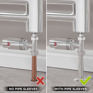 M-TRV-075-ST-CC-SLEEVE-COMP - Exeter Modern TRV Chrome & White Towel Radiator Valves With Sleeves