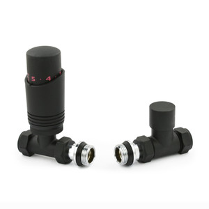 M-TRV-051-ST-TB - Duran Modern TRV Textured Black Towel Radiator Valves with Sleeves