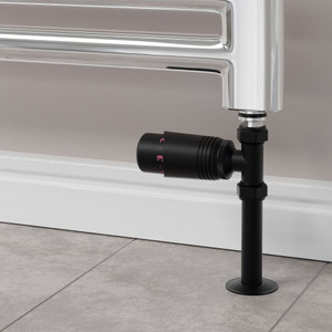 M-TRV-051-ST-TB-PIP-LS00 - Duran Modern TRV Textured Black Towel Radiator Valves with Sleeves