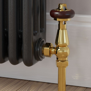 Flatford Traditional TRV Angled Brass Thermostatic Radiator Valves with Sleeves