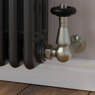 Jarrow Traditional TRV Corner Brushed Satin Nickel Thermostatic Radiator Valves With Sleeves