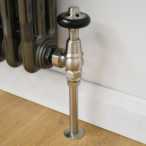 T-TRV-043-AG-SN-PIP - Alfriston Traditional TRV Angled Brushed Satin Nickel Thermostatic Radiator Valves with Sleeves