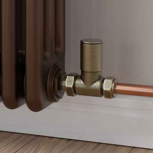 M-MAN-007-ST-AB-CU00 - Marvine Modern Manual Straight Antique Brass Radiator Valves