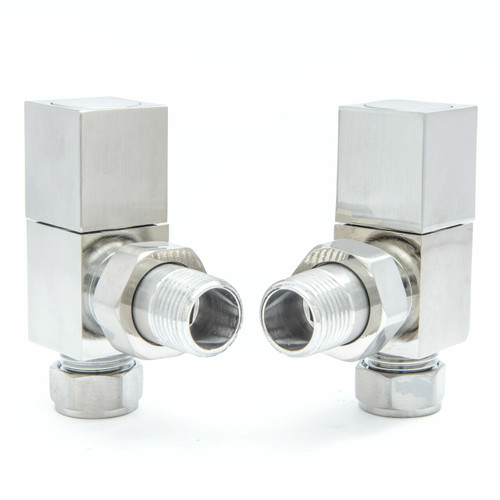 Boxer Modern Manual Angled Brushed Satin Nickel Radiator Valves