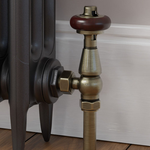 T-MAN-021-AG-AB-CU00 - Eastbury Traditional Manual Angled Antique Brass Radiator Valves With Sleeves