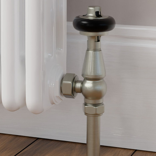 T-MAN-021-AG-SN-CU00 - Eastbury Traditional Manual Angled Brushed Satin Nickel Radiator Valves with Sleeves