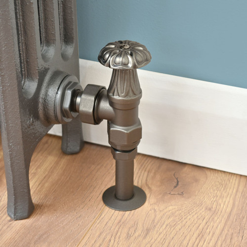 T-MAN-028-AG-PW-PIP - Arlington Traditional Manual Angled Light Pewter Radiator Valves with Sleeves