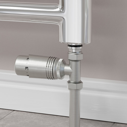 M-TRV-051-ST-SN-CU00 - Duran Modern TRV Straight Brushed Satin Nickel Thermostatic Radiator Valves with Sleeves