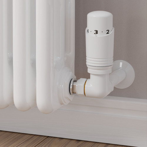 M-TRV-052-CR-W-CU00 - Duran Modern TRV Corner White Thermostatic Radiator Valves With Sleeves