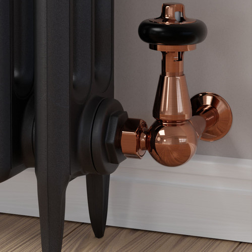 T-TRV-020-CR-PC-CU00 - Flatford Traditional TRV Corner Polished Copper Radiator Valves With Sleeves