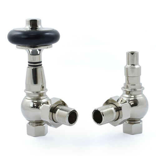 T-TRV-031-AG-N - Ascott Traditional TRV Angled Polished Nickel Radiator Valves With Sleeves