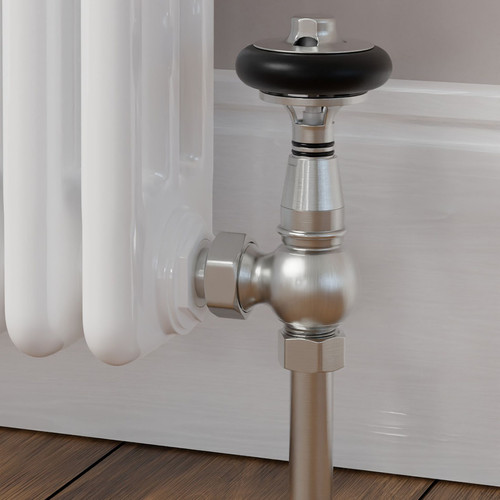 T-TRV-031-AG-SN-CU00 - Ascott Traditional TRV Angled Brushed Satin Nickel Radiator Valves With Sleeves