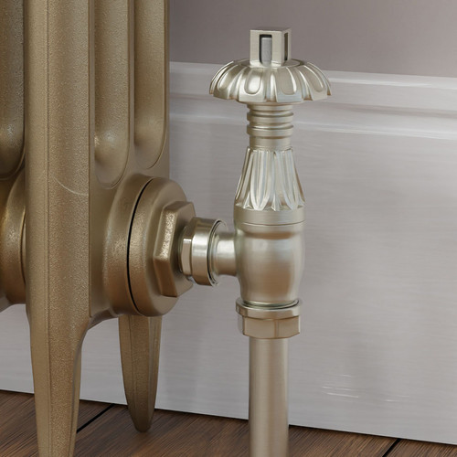 T-TRV-058-AG-SN-CU00 - Petworth Traditional TRV Angled Brushed Satin Nickel Thermostatic Radiator Valves With Sleeves