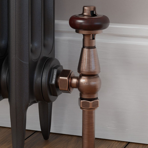 T-MAN-021-AG-AC-CU00 - Eastbury Traditional Manual Angled Antique Copper Radiator Valves With Sleeves