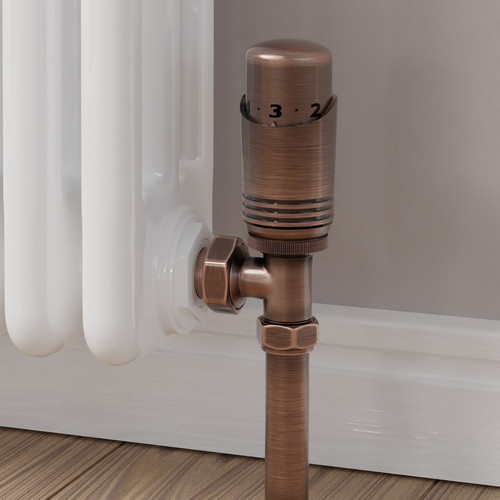 M-TRV-050-AG-AC-CU00 - Duran Modern TRV Angled Antique Copper Thermostatic Radiator Valves With Sleeves