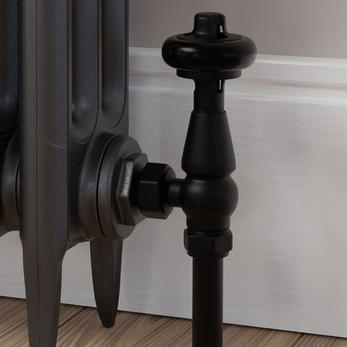 T-MAN-021-AG-SB-CU00 - Eastbury Traditional Angled Satin Black Manual Radiator Valves With Sleeves