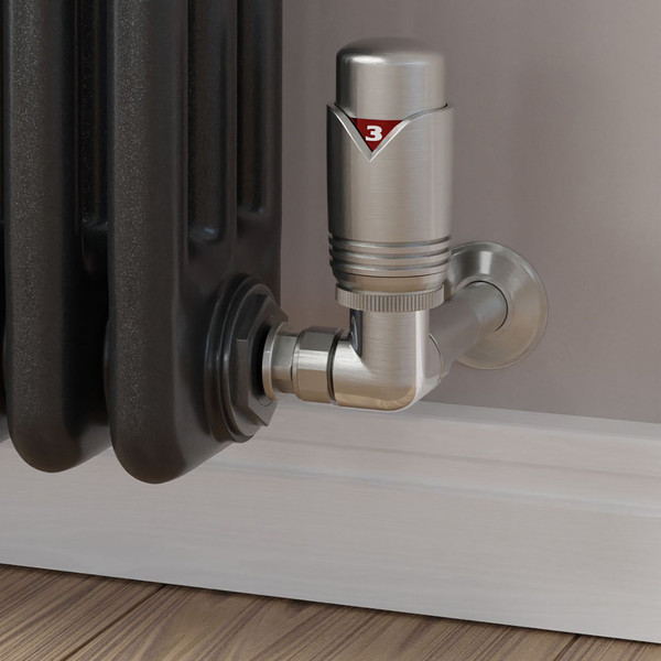 M-TRV-003-CR-SN-CU00 - Ramone Modern TRV Corner Brushed Satin Nickel Thermostatic Radiator Valves with Sleeves