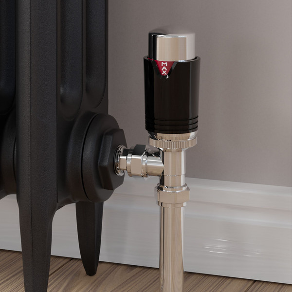 M-TRV-074-AG-CB-CU00 - Exeter Modern TRV Angled Chrome & Black Thermostatic Radiator Valves