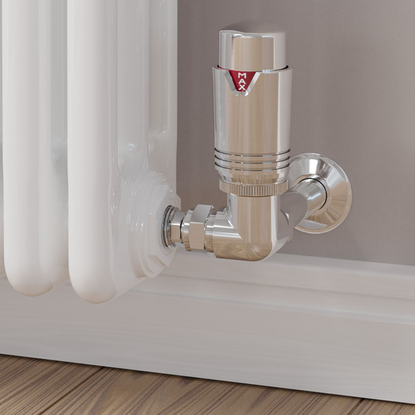 M-TRV-076-CR-CC-CU00 - Exeter Modern TRV Corner Chrome Thermostatic Radiator Valves With Sleeves