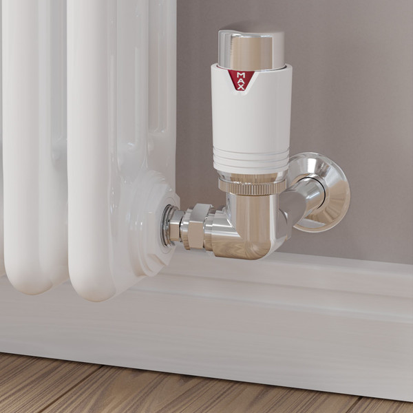 M-TRV-076-CR-CW-CU00 - Exeter Modern TRV Corner Chrome & White Thermostatic Radiator Valves
