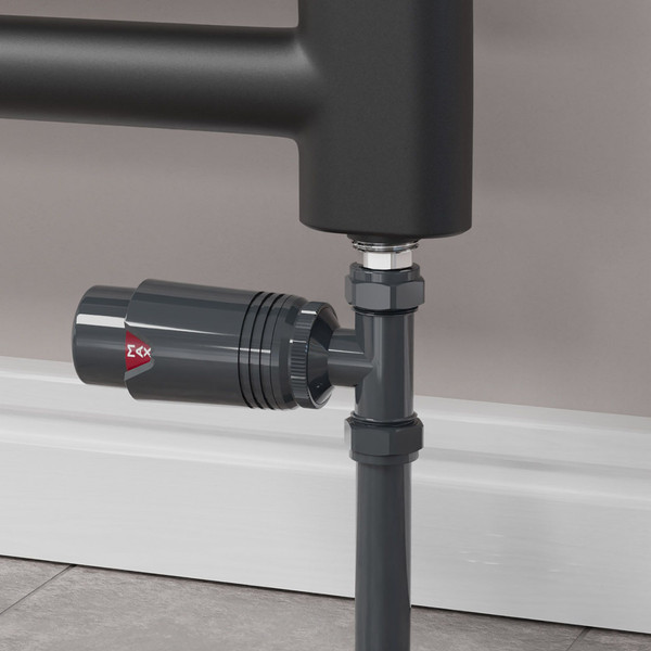 M-TRV-075-ST-AA-CU00 - Exeter Modern TRV Straight All-Anthracite Thermostatic Radiator Valve With Sleeves