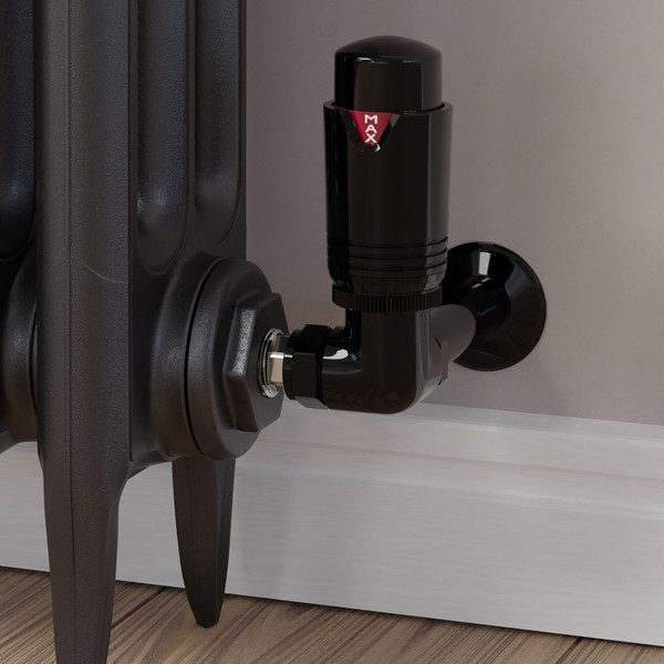 M-TRV-076-CR-FB-CU00 - Exeter Modern TRV Corner Full Black Thermostatic Radiator Valve