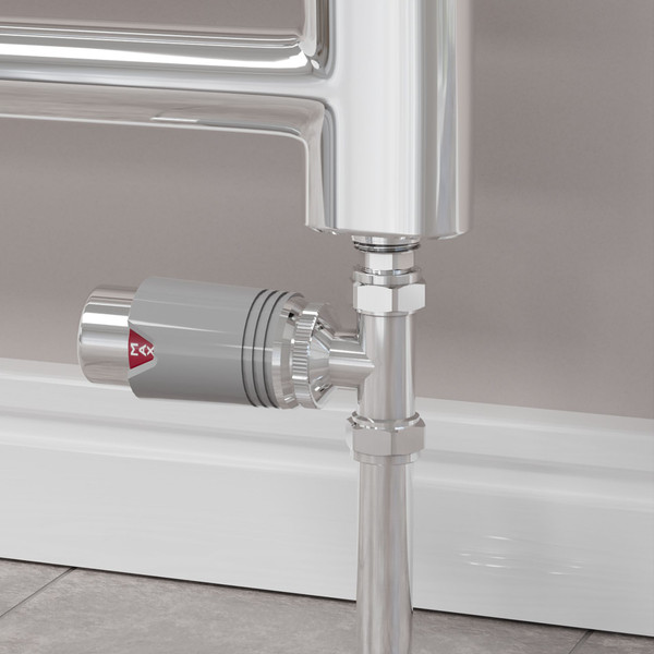 M-TRV-075-ST-CS-CU00 - Exeter Modern TRV Chrome & Silver Towel Radiator Valves